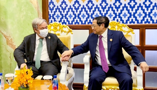 Hội nghị Cấp cao ASEAN: Thủ tướng Chính phủ Phạm Minh Chính gặp Tổng Thư ký LHQ Antonio Guterres